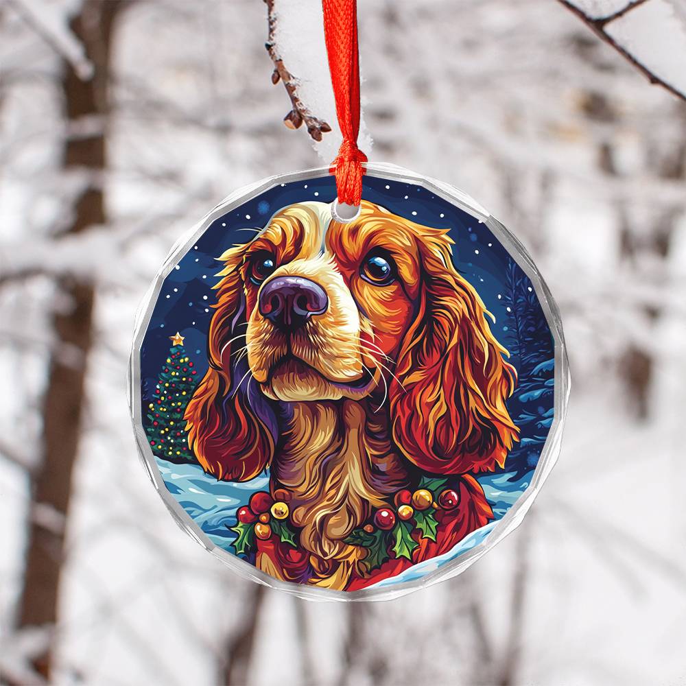 Beautiful English Cocker Spaniel Dog Christmas Night Design 4 Glass Ornament