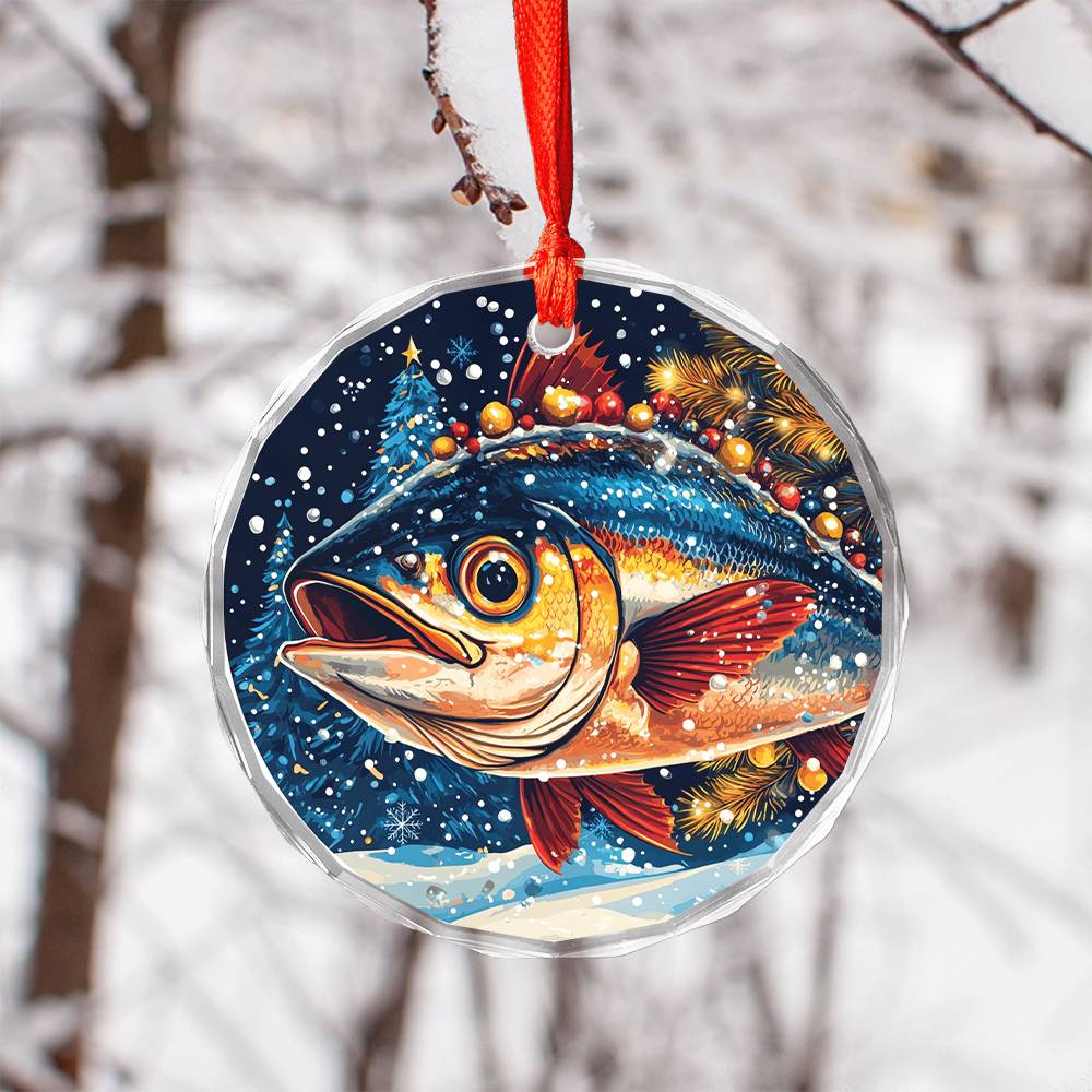 Beautiful Angus Tuna Fish Christmas Night Design 1 Glass Ornament