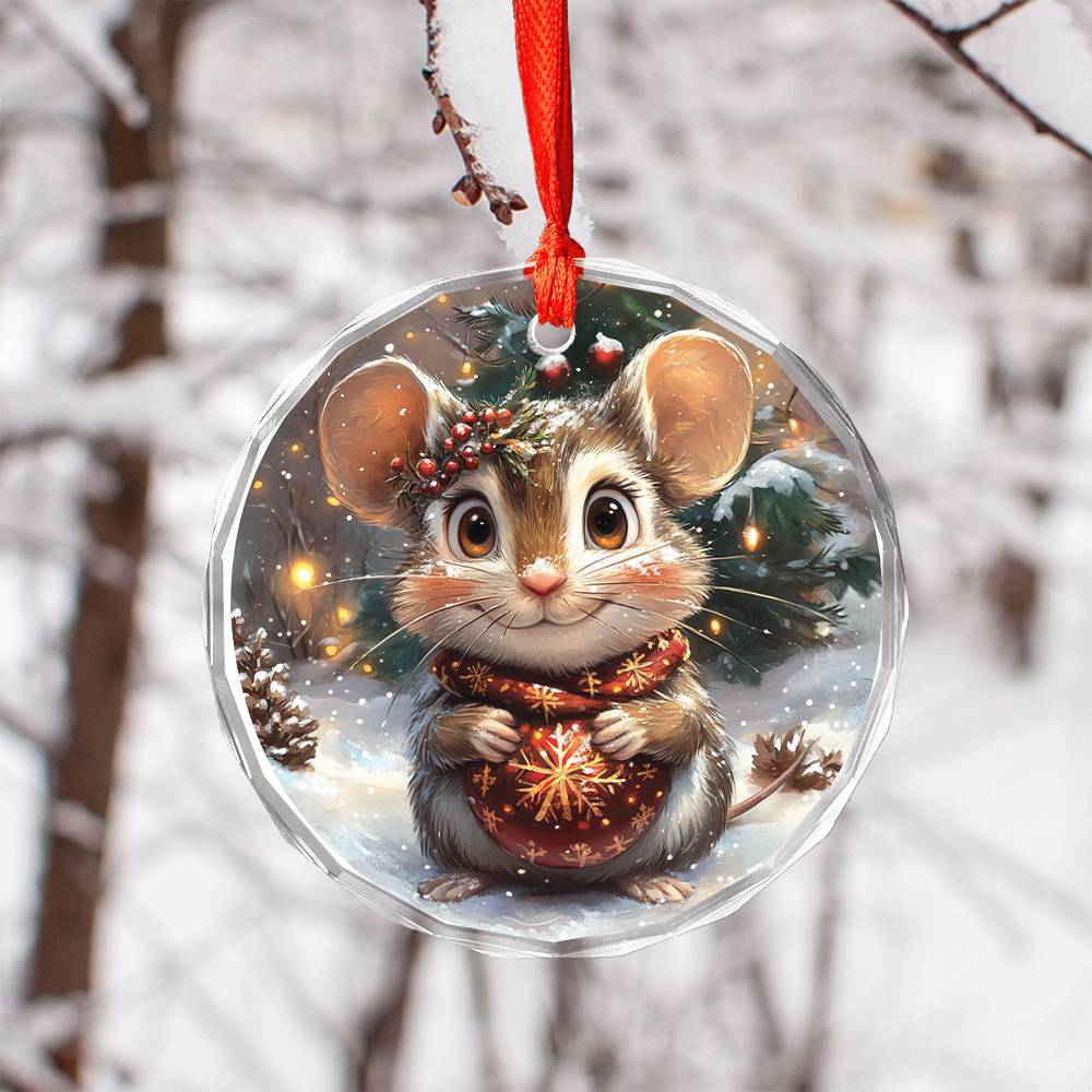 Beautiful Angus Mice Christmas Night Design 4 Glass Ornament