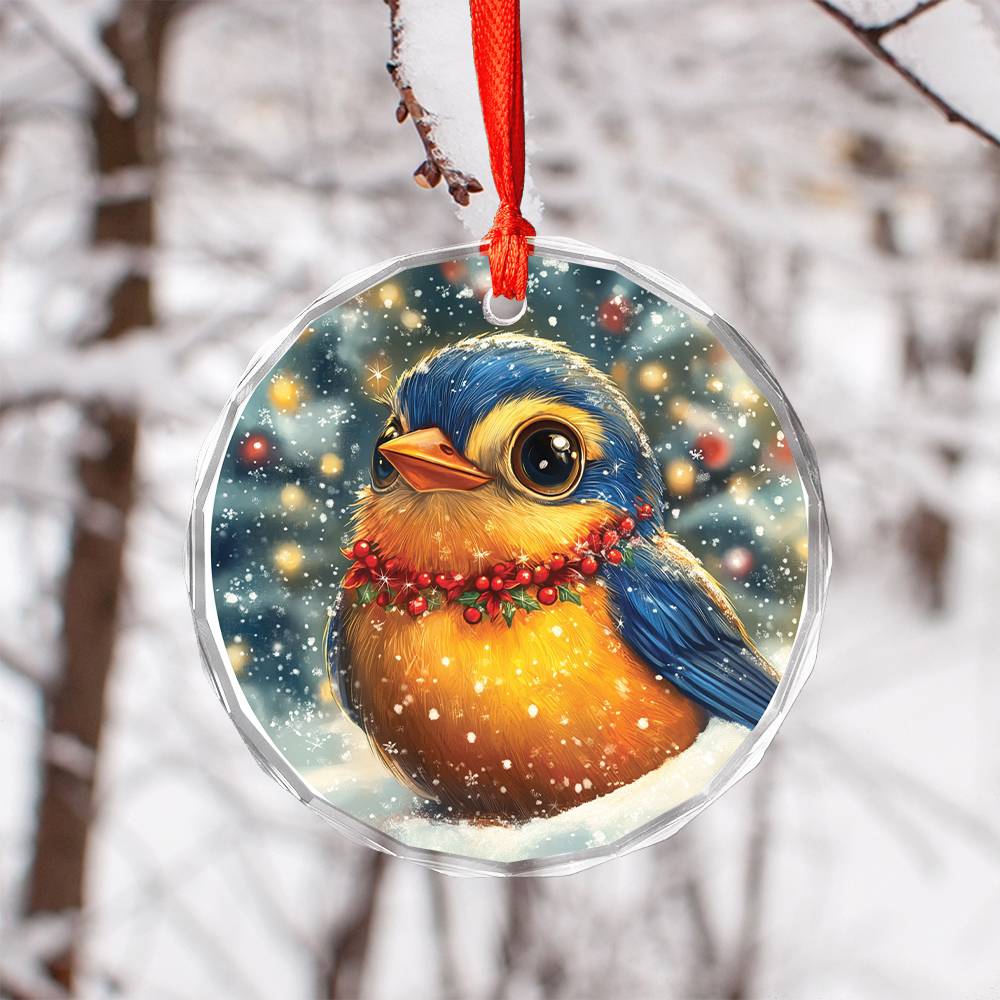 Beautiful Songbird Christmas Night Design 1 Glass Ornament