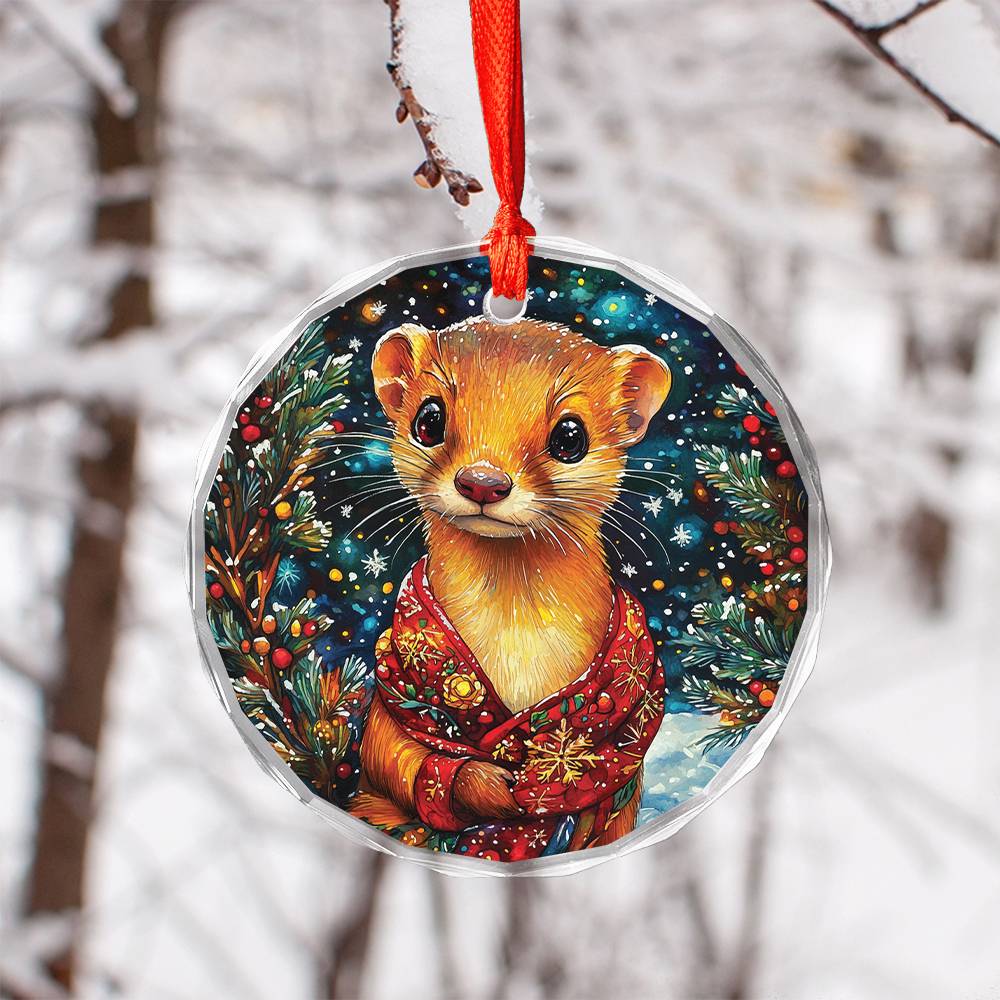 Beautiful Angus Weasel Christmas Night Design 3 Glass Ornament