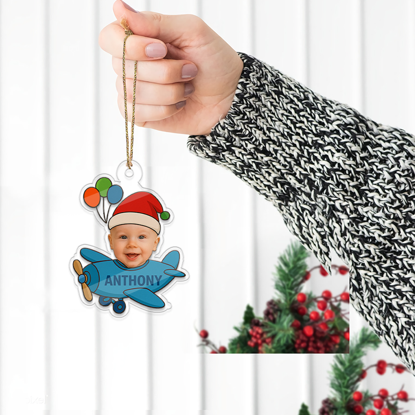 Custom Photo Kids Airplane Ornament, Personalized Portrait Pilot Ornament, Photo Car Ornament, Custom Baby Gift, Funny Ornament