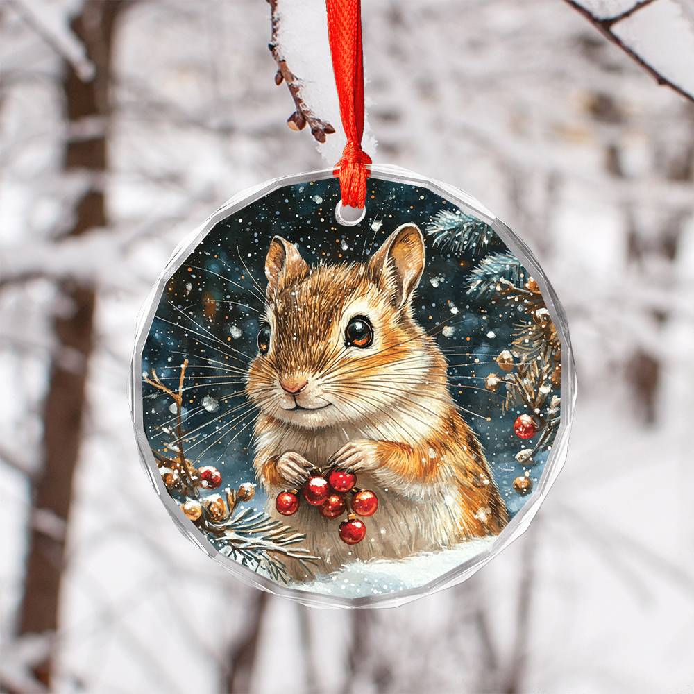 Beautiful Gerbil Christmas Night Design 3 Glass Ornament