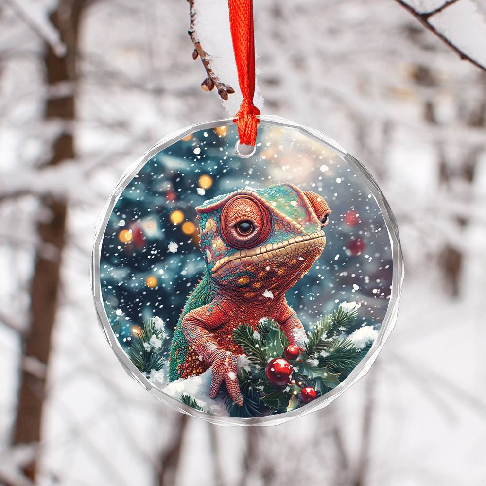 Beautiful Angus Chameleon Christmas Night Design 1 Glass Ornament