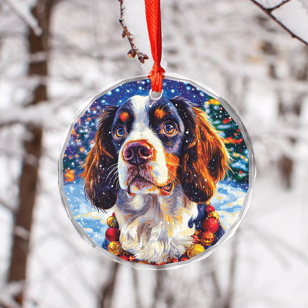 Beautiful English Springer Spaniel Dog Christmas Night Design 3 Glass Ornament