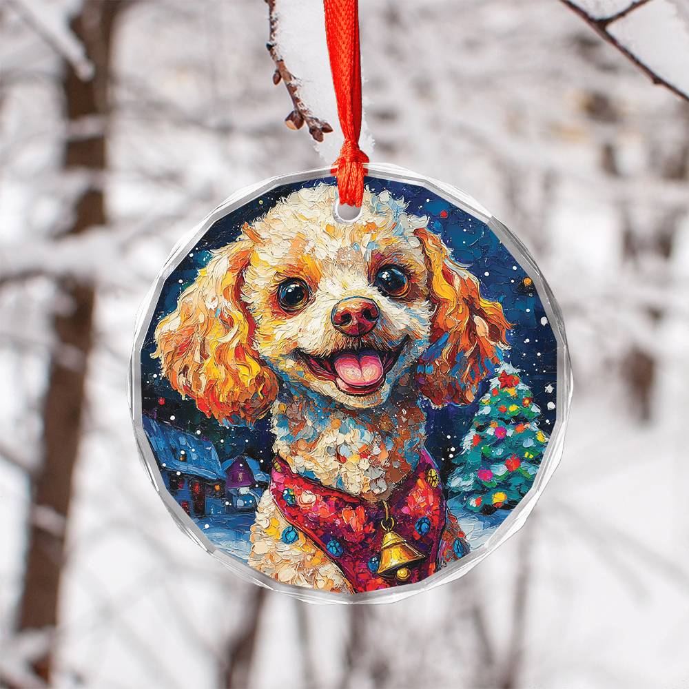 Beautiful Angus Poodle Dog Christmas Night Design 1 Glass Ornament