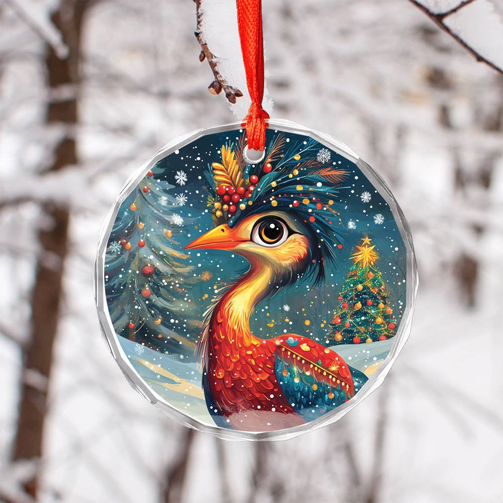 Beautiful Heron Christmas Night Design 3 Glass Ornament