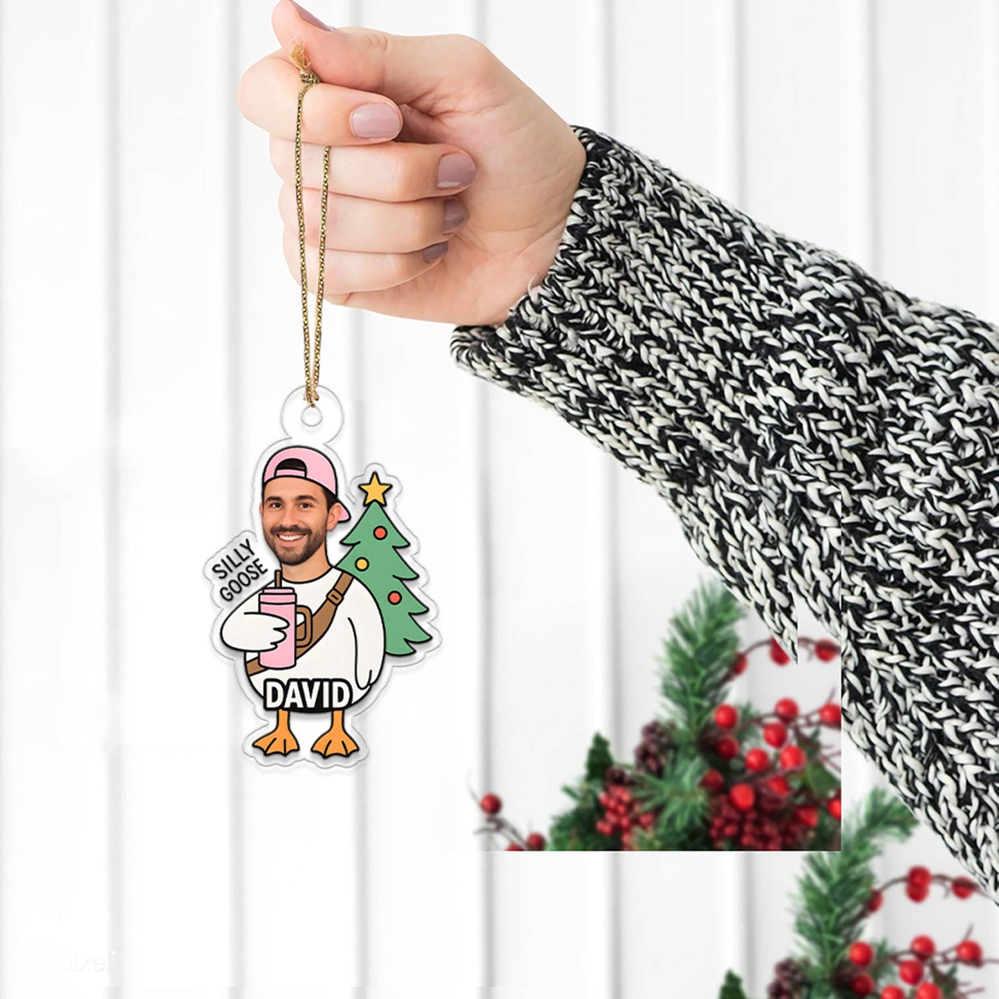 Custom Photo Silly Goose Ornament, Personalized Photo Gift, Funny Goose Decoration, Christmas Photo Ornament