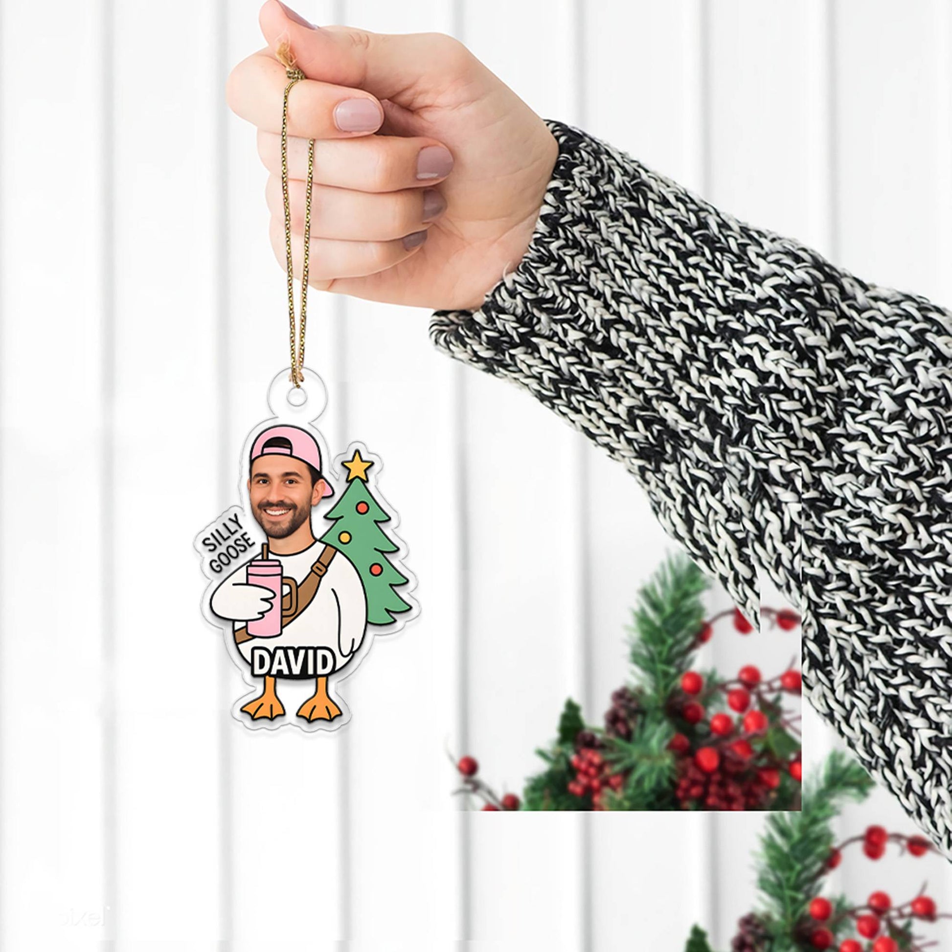 Custom Photo Silly Goose Ornament, Personalized Photo Gift, Funny Goose Decoration, Christmas Photo Ornament