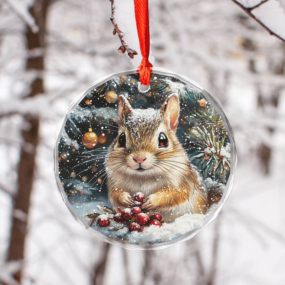 Beautiful Gerbil Christmas Night Design 2 Glass Ornament