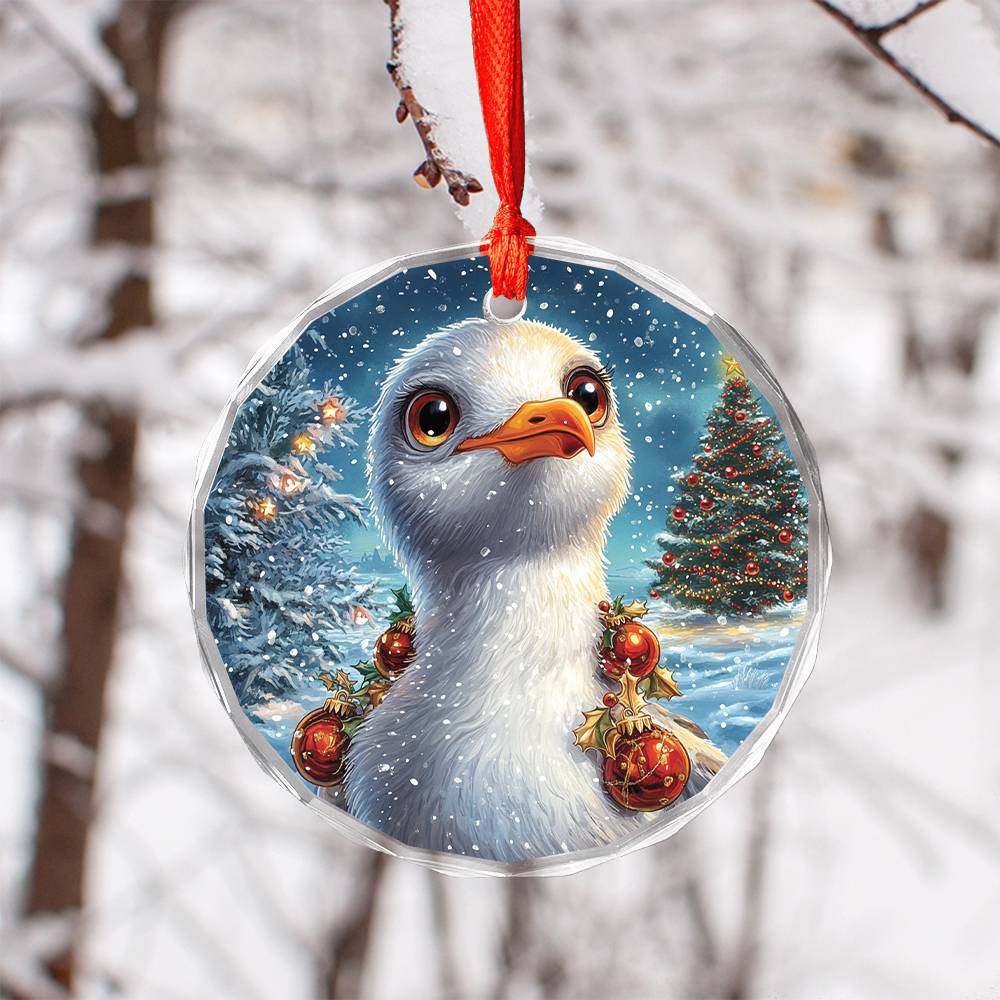 Beautiful Seagull Christmas Night Design 2 Glass Ornament