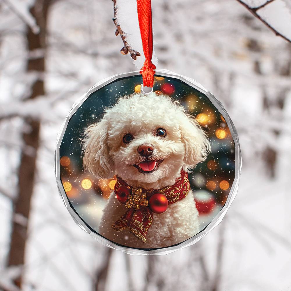 Beautiful Bichon Frise Dog Christmas Night Design 2 Glass Ornament