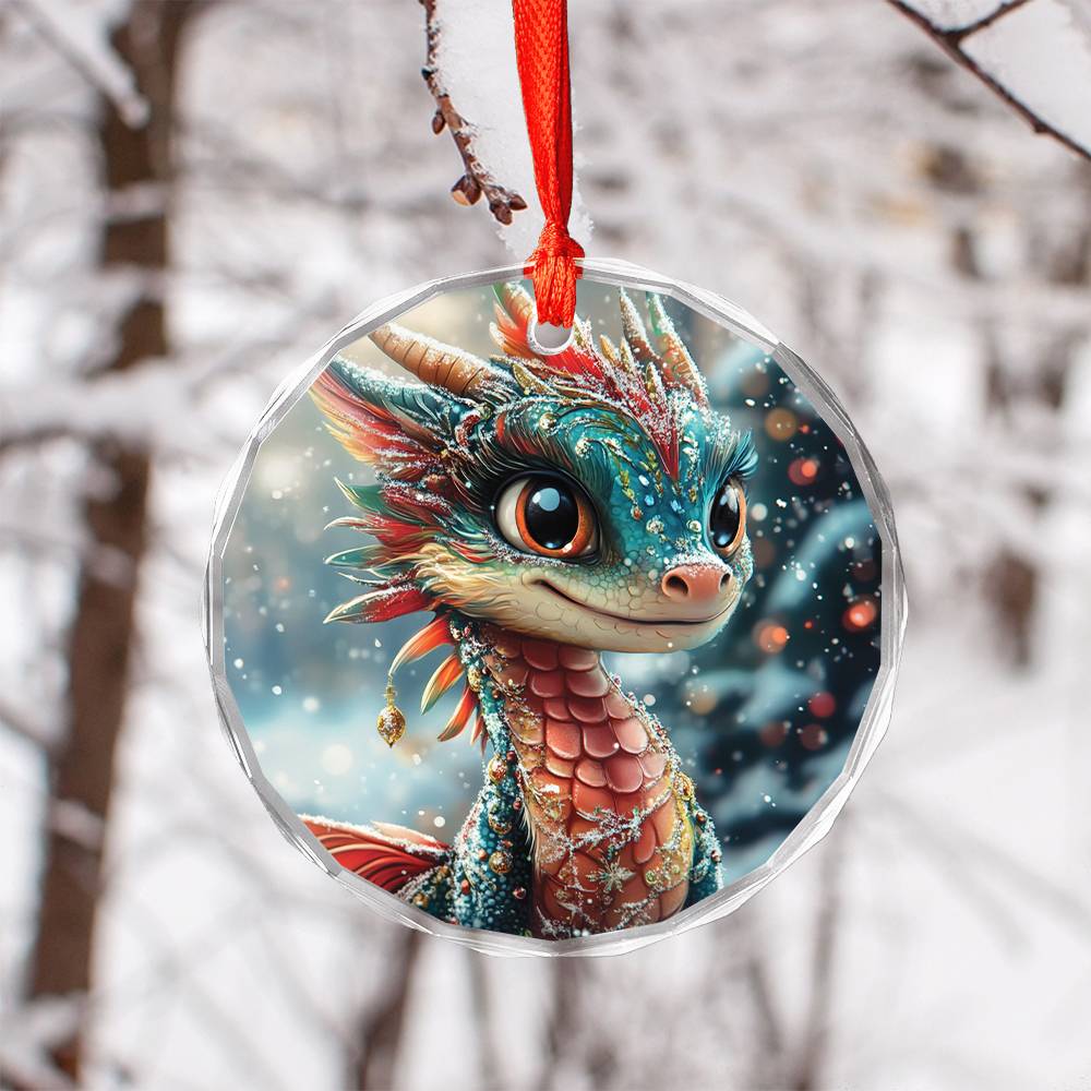 Beautiful Angus Dragon Christmas Night Design 2 Glass Ornament