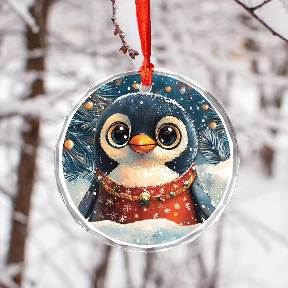 Beautiful Angus Penguin Christmas Night Design 1 Glass Ornament