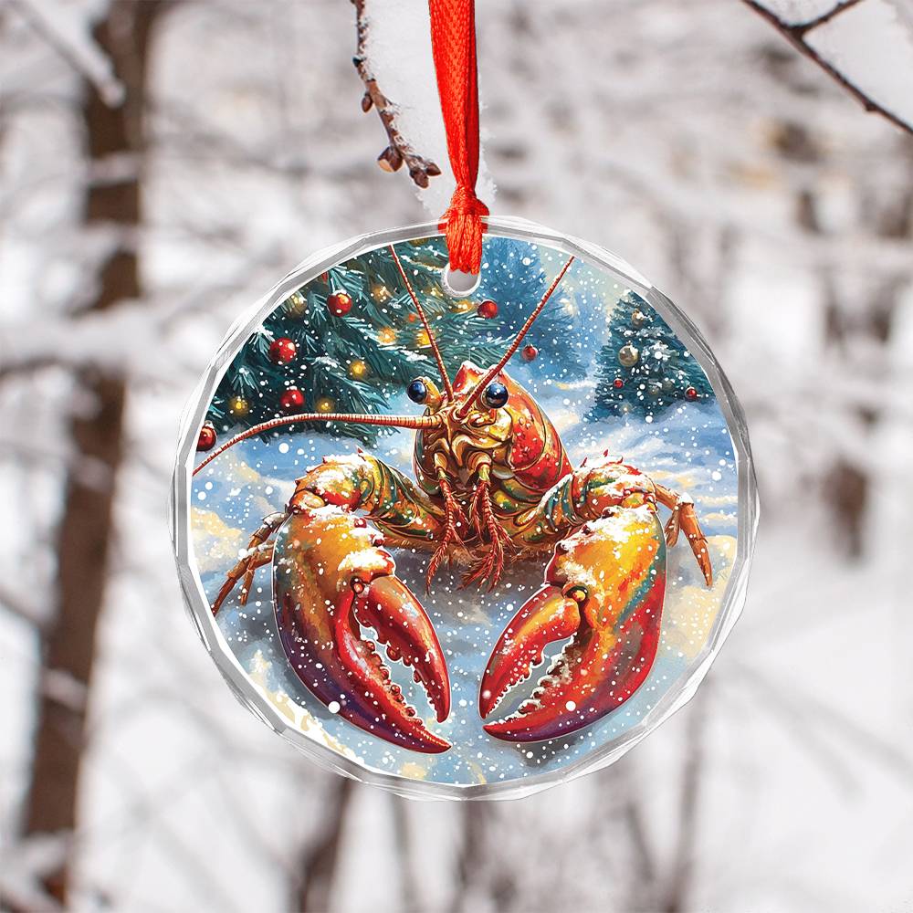 Beautiful Angus Lobster Christmas Night Design 1 Glass Ornament