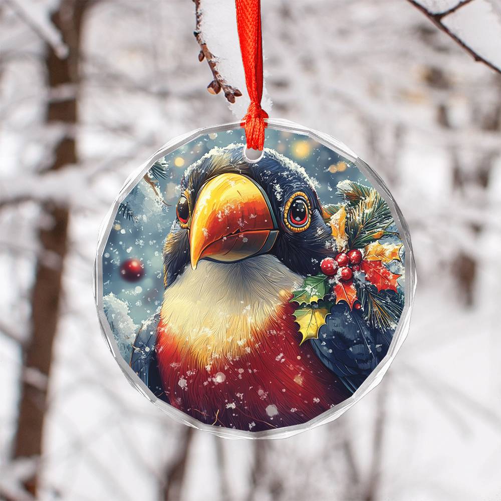 Beautiful Toucan Christmas Night Design 1 Glass Ornament