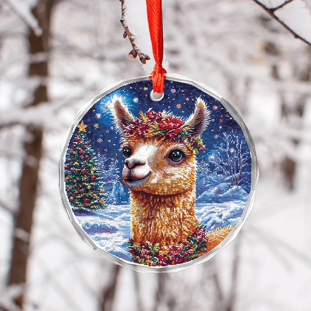 Beautiful Angus Alpaca Christmas Night Design 3 Glass Ornament