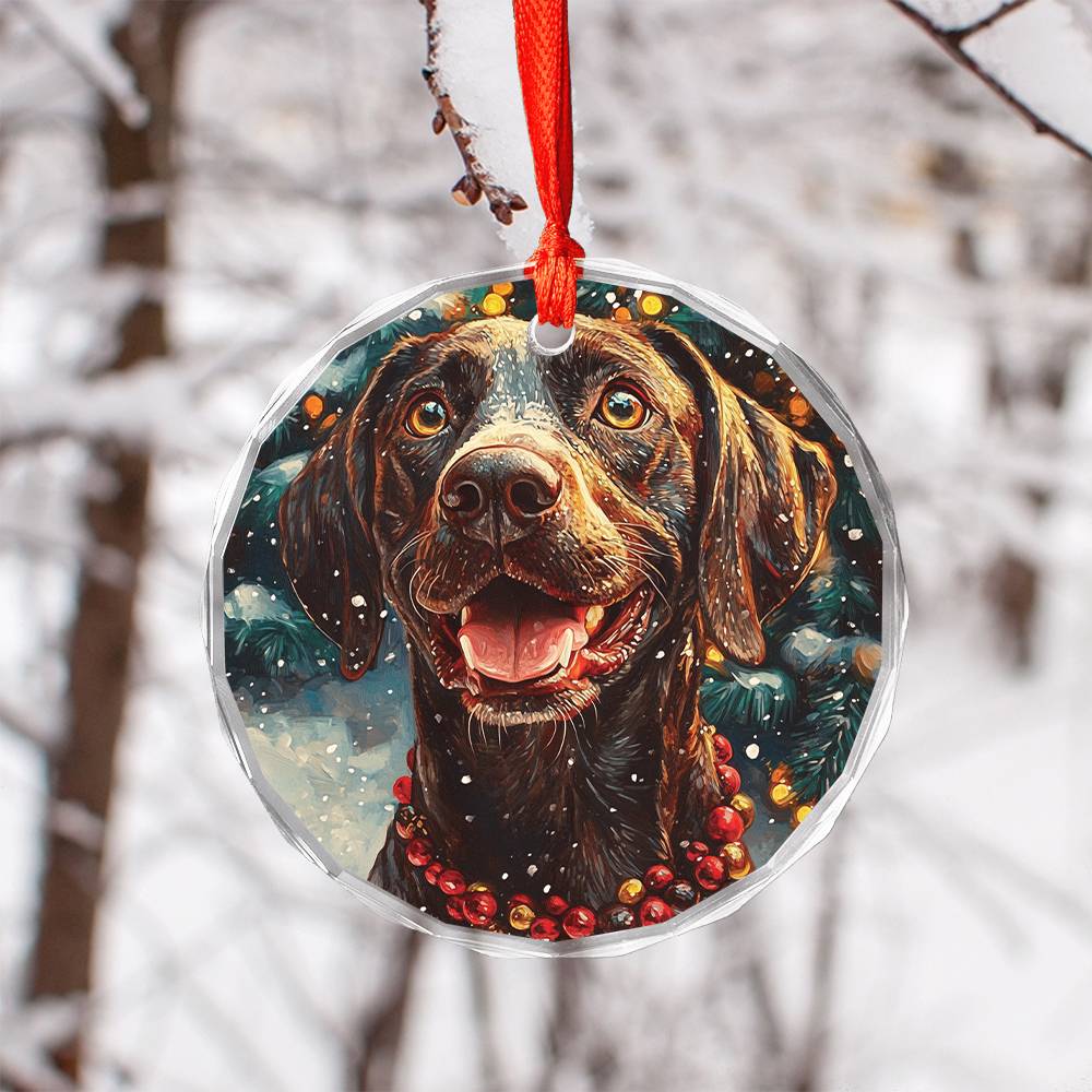 Beautiful Angus German Shorthaired Pointer Dog Christmas Night Design 3 Glass Ornament