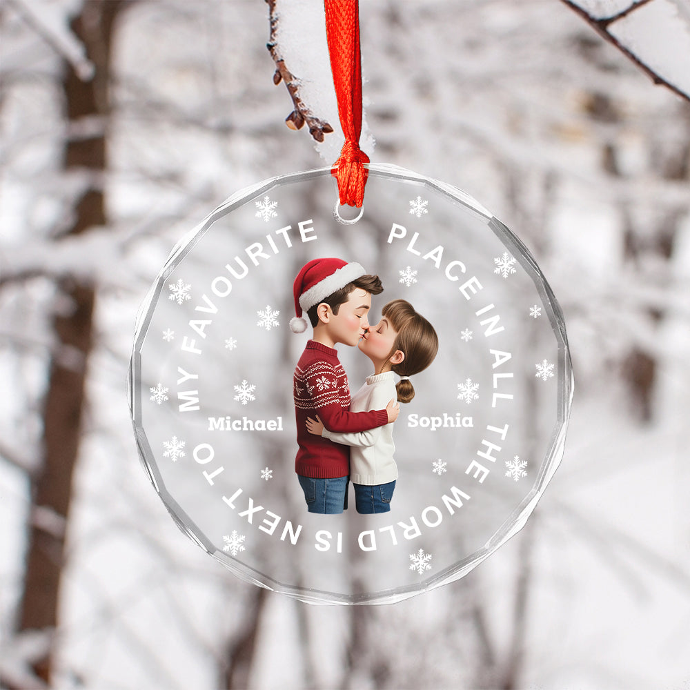 Christmas Couple Sideview You Are My Favorite By Far - Personalized Circle Glass Ornament3