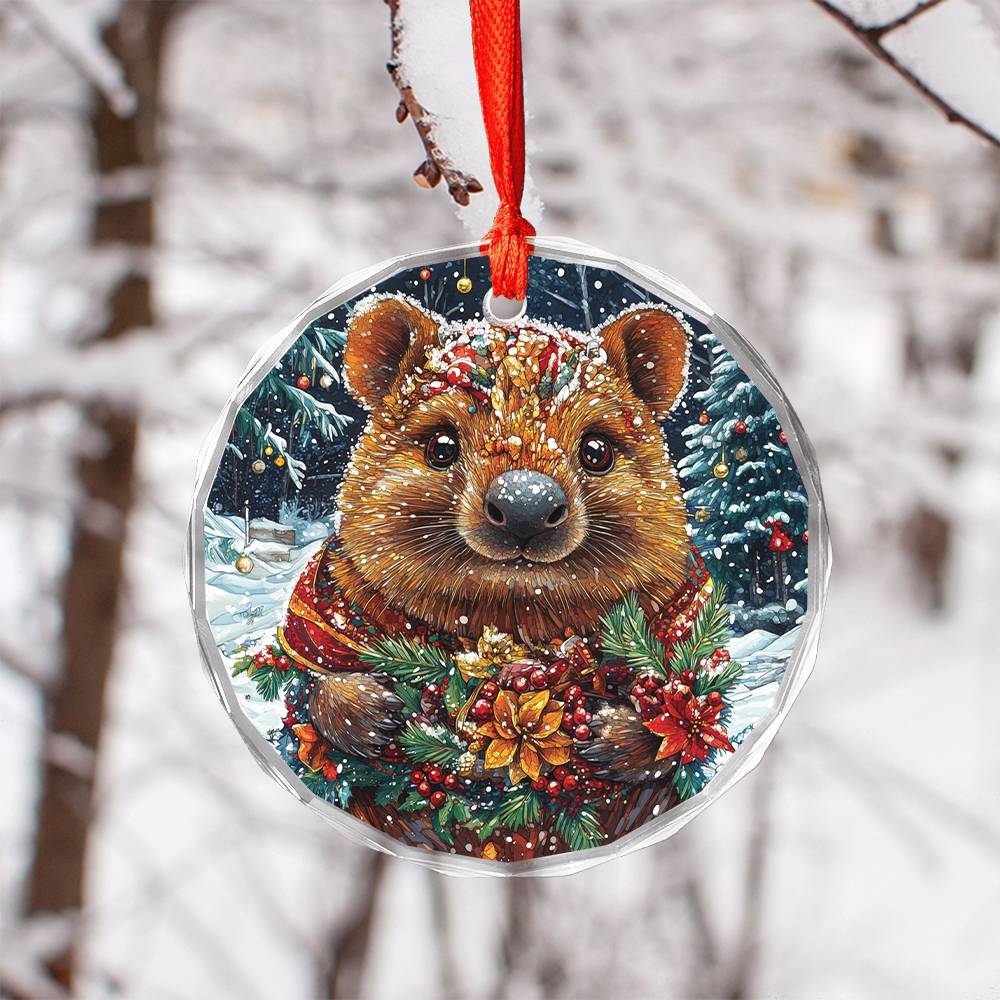 Beautiful Angus Wombat Christmas Night Design 1 Glass Ornament