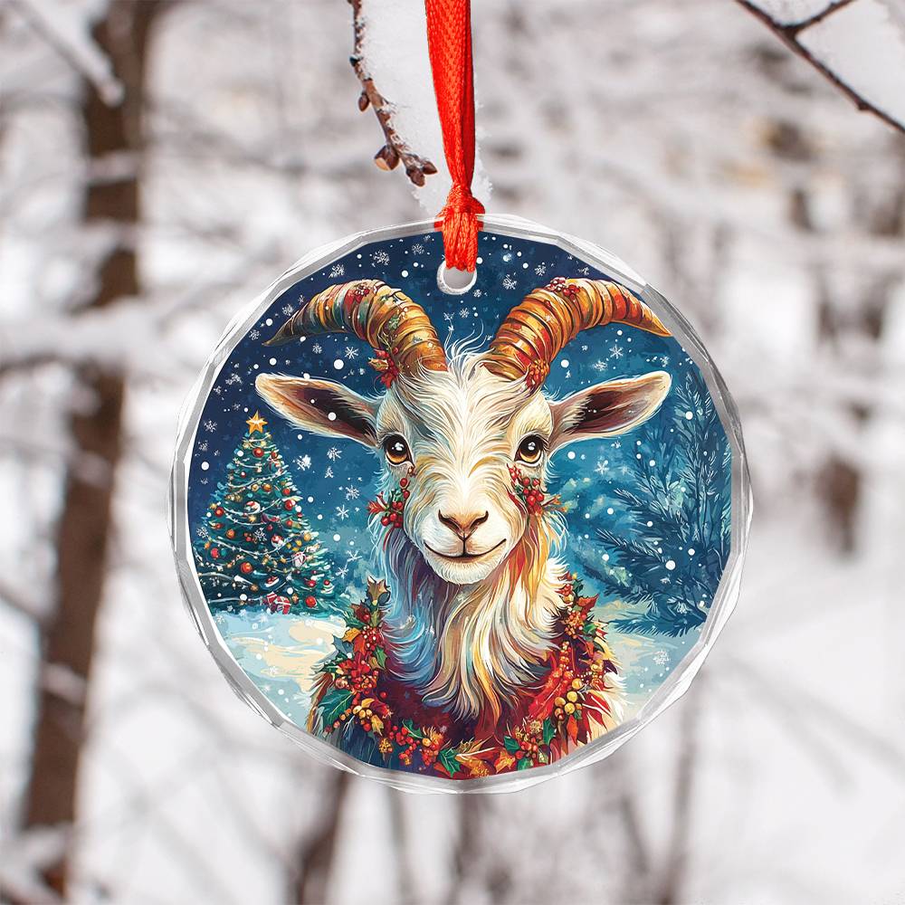 Beautiful Goat Christmas Night Design 4 Glass Ornament