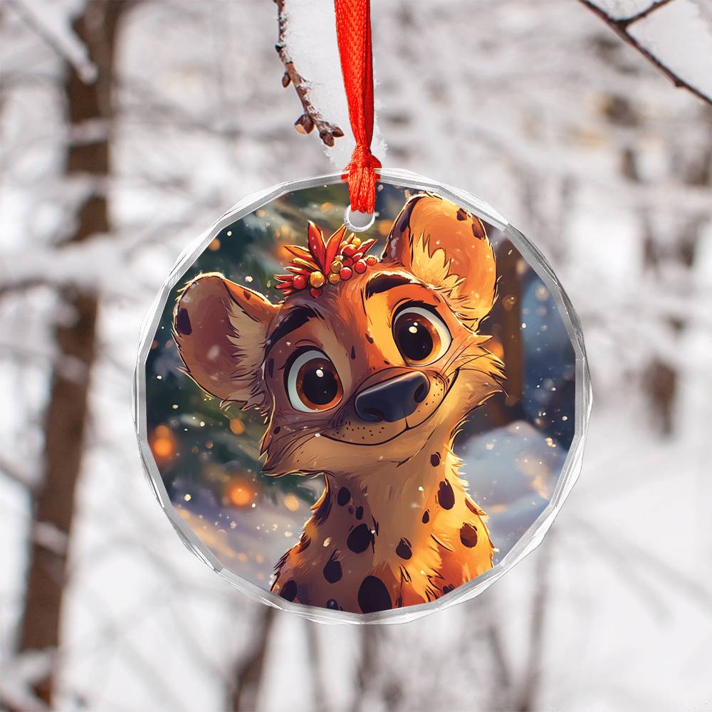 Beautiful Hyena Christmas Night Design 4 Glass Ornament