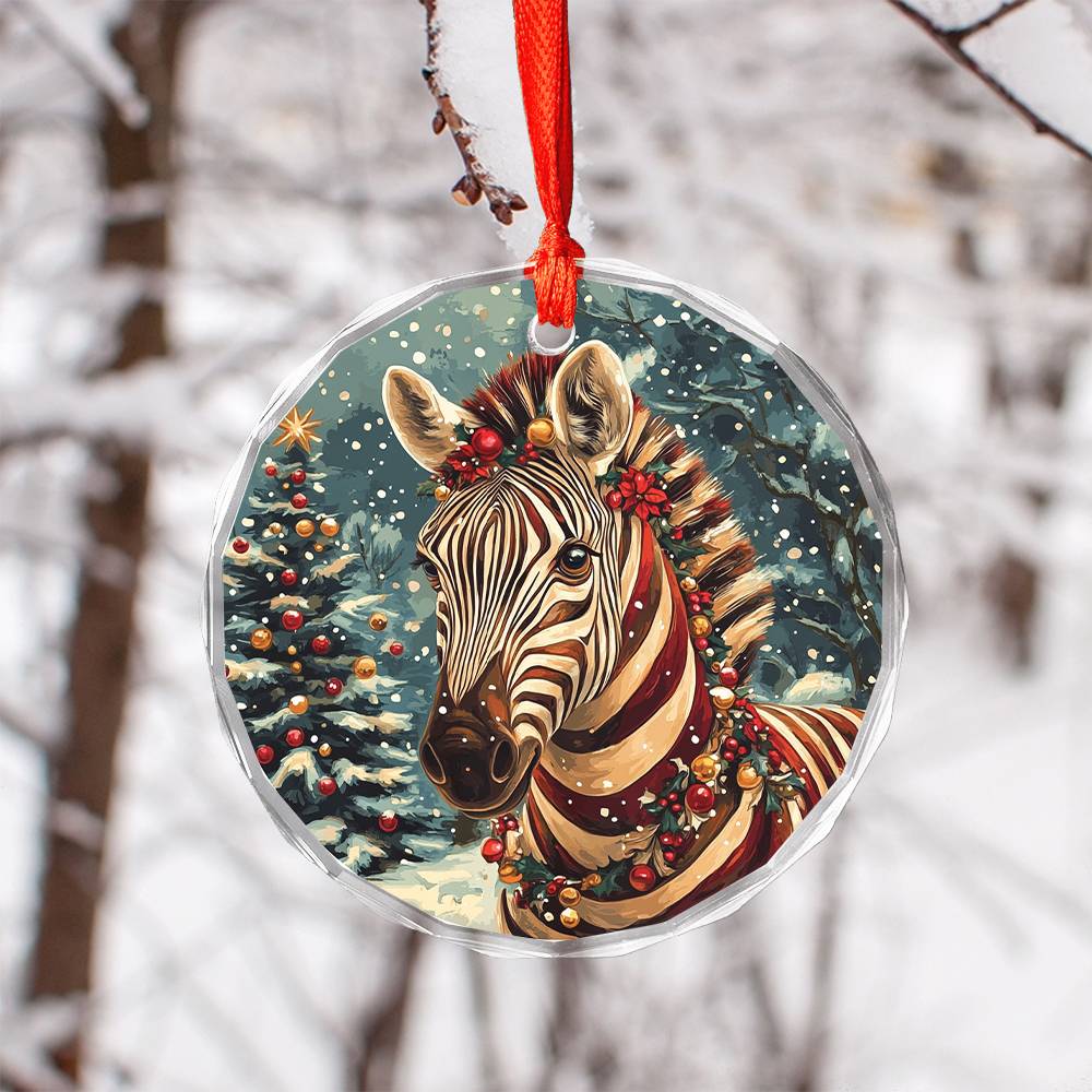 Beautiful Zebra Christmas Night Design 4 Glass Ornament