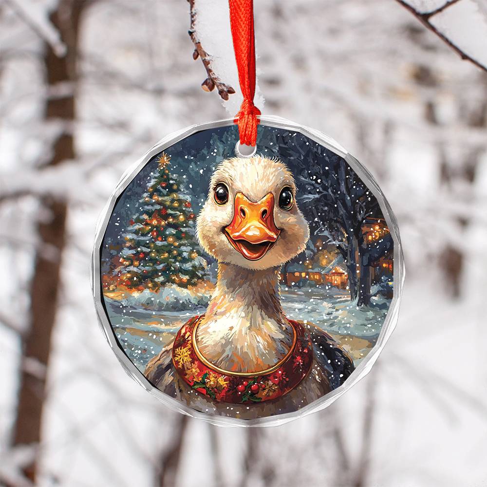 Beautiful Goose Christmas Night Design 2 Glass Ornament