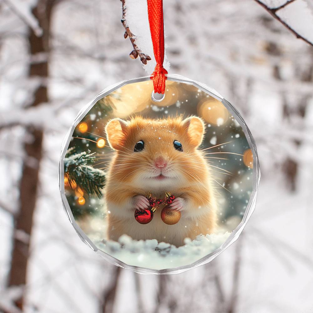 Beautiful Hamster Christmas Night Design 3 Glass Ornament