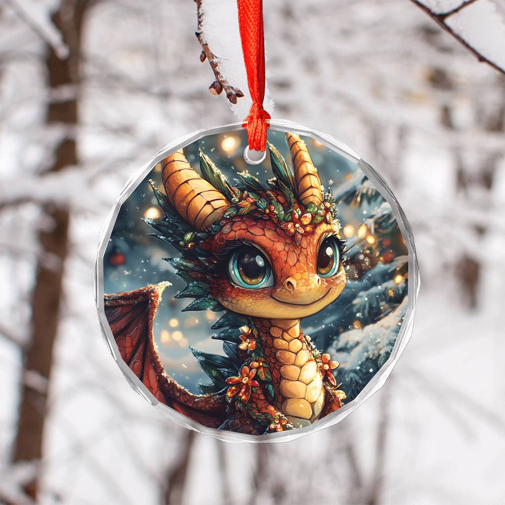 Beautiful Angus Dragon Christmas Night Design 4 Glass Ornament