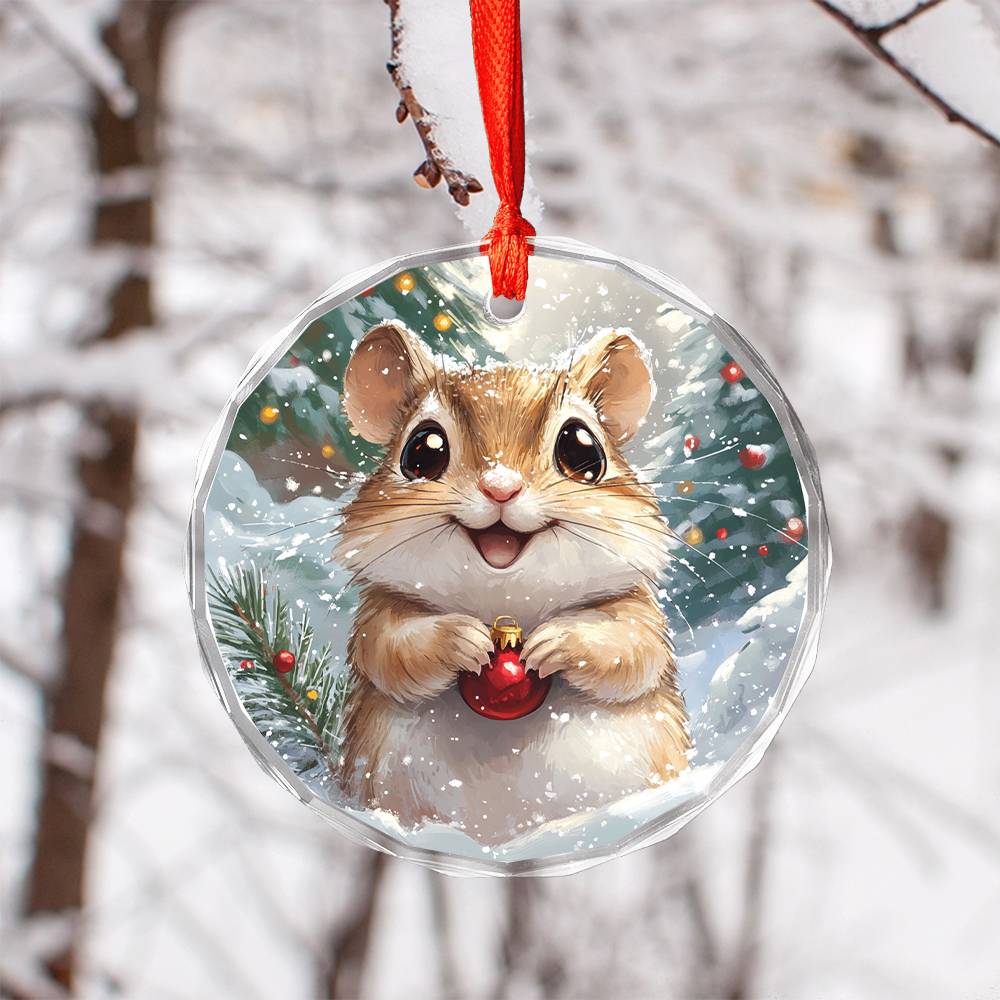 Beautiful Gerbil Christmas Night Design 4 Glass Ornament
