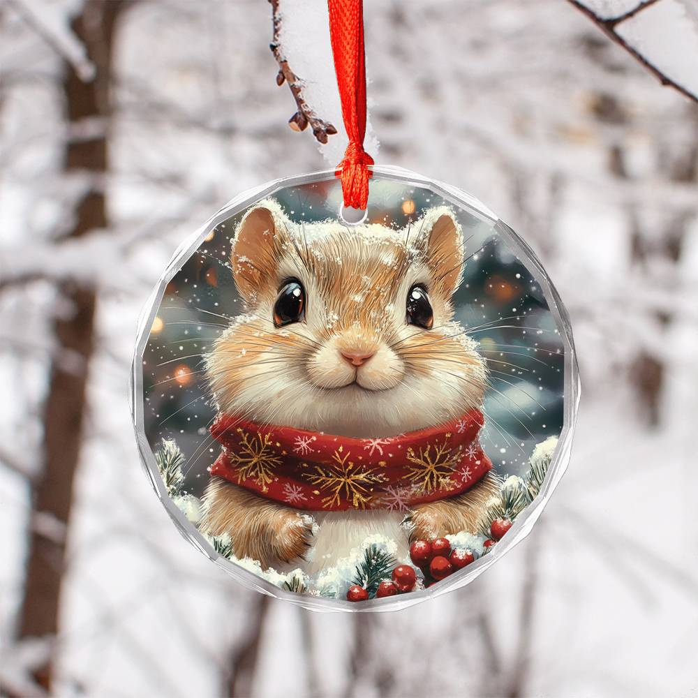 Beautiful Gerbil Christmas Night Design 1 Glass Ornament