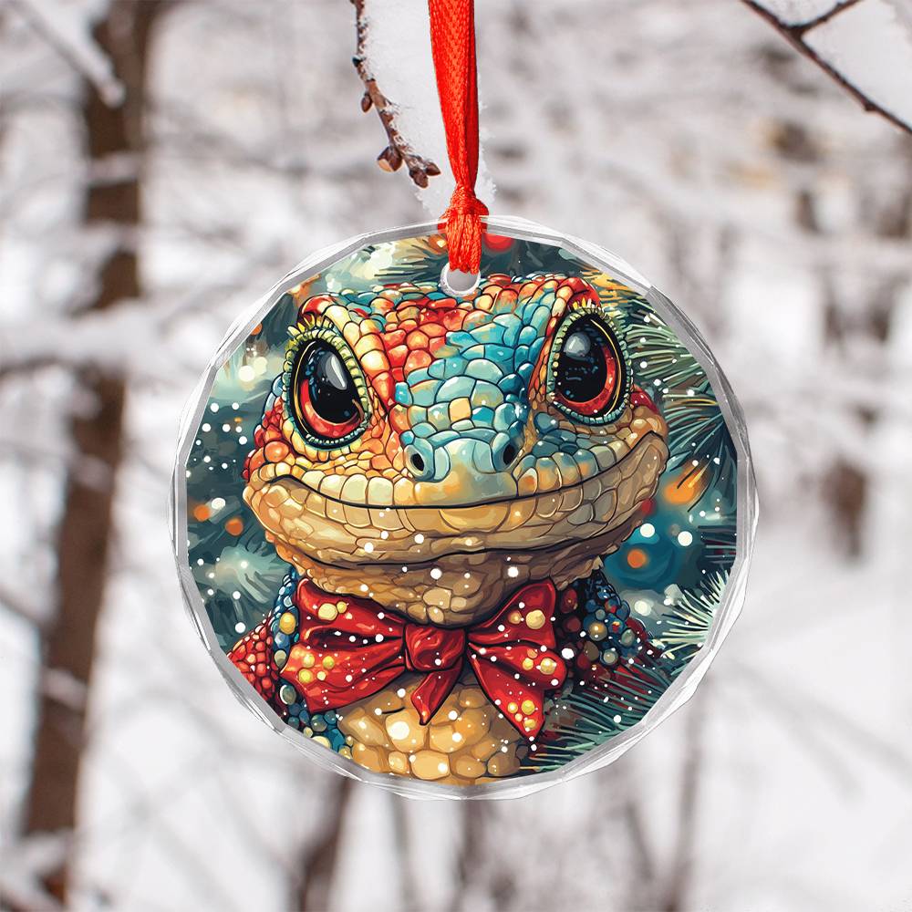 Beautiful Angus Lizard Christmas Night Design 2 Glass Ornament