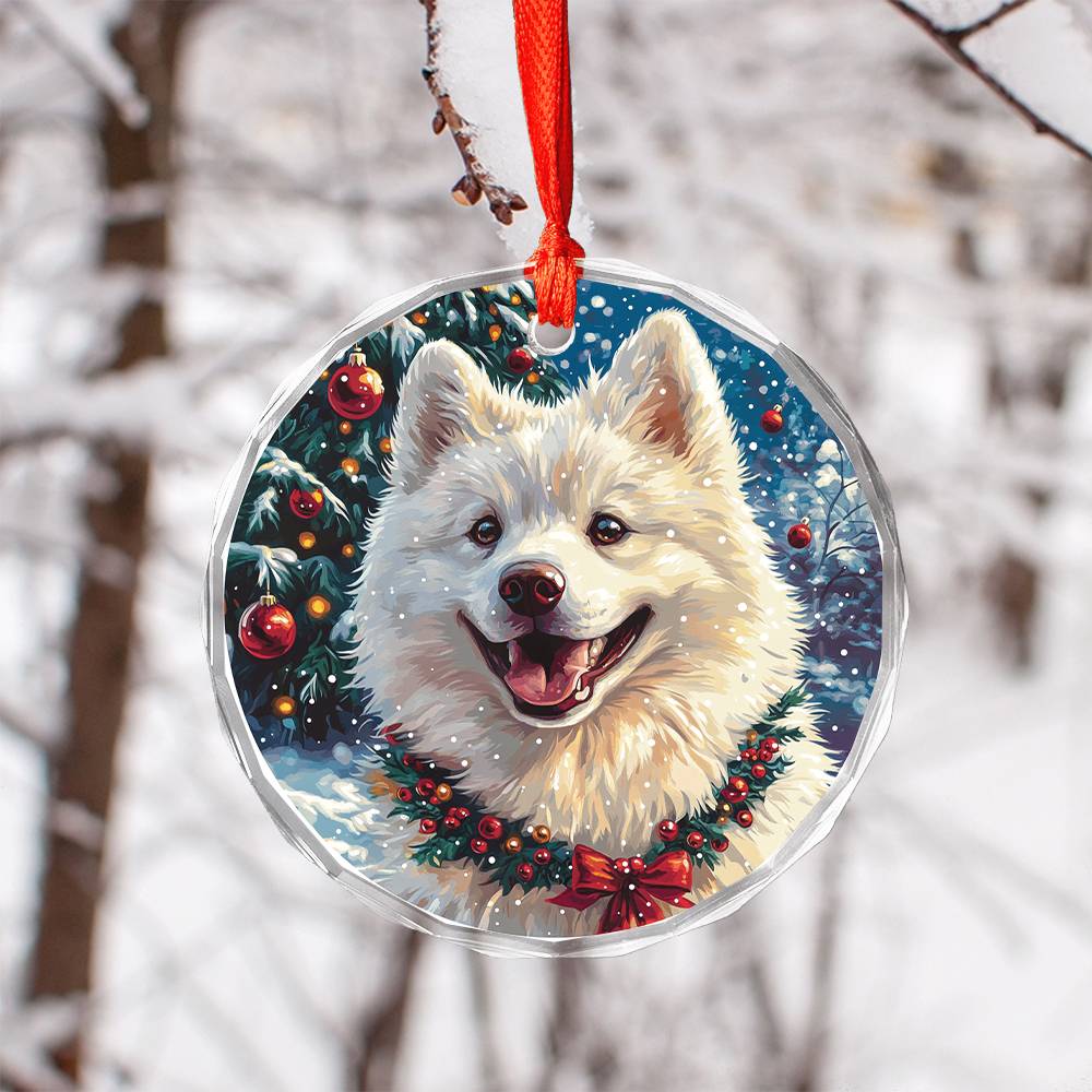 Beautiful Samoyed Dog Christmas Night Design 2 Glass Ornament