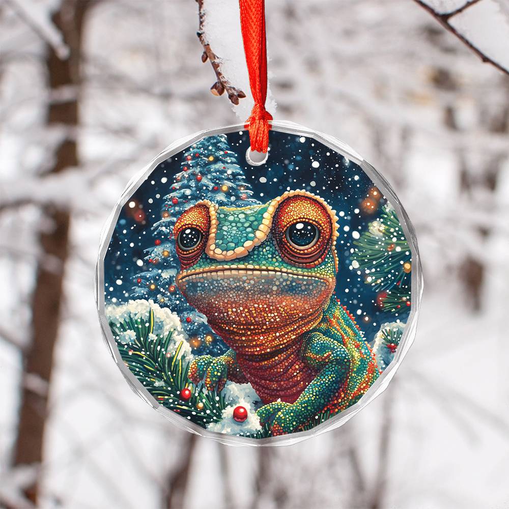 Beautiful Angus Chameleon Christmas Night Design 2 Glass Ornament