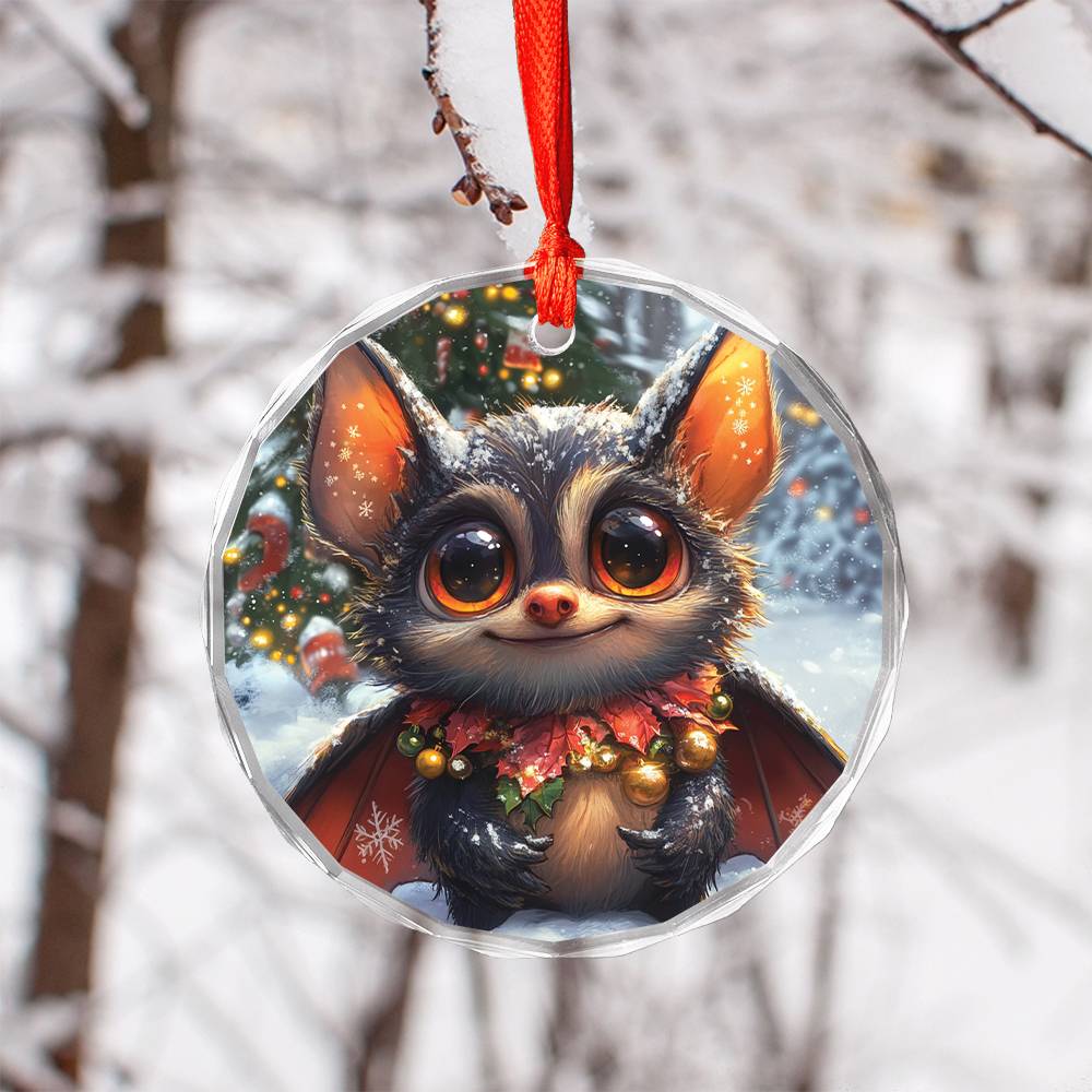 Beautiful Angus Bat Christmas Night Design 1 Glass Ornament