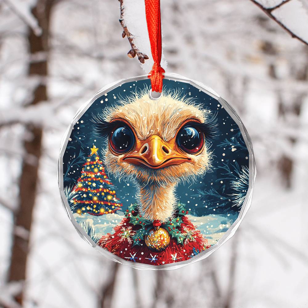 Beautiful Ostrich Christmas Night Design 1 Glass Ornament