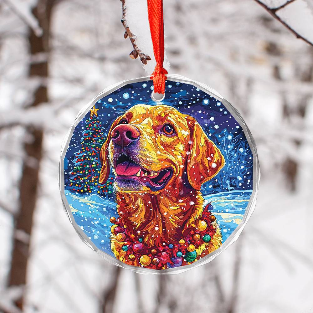 Beautiful Angus  Labrador Retriever Dog Christmas Night Design 4 Glass Ornament