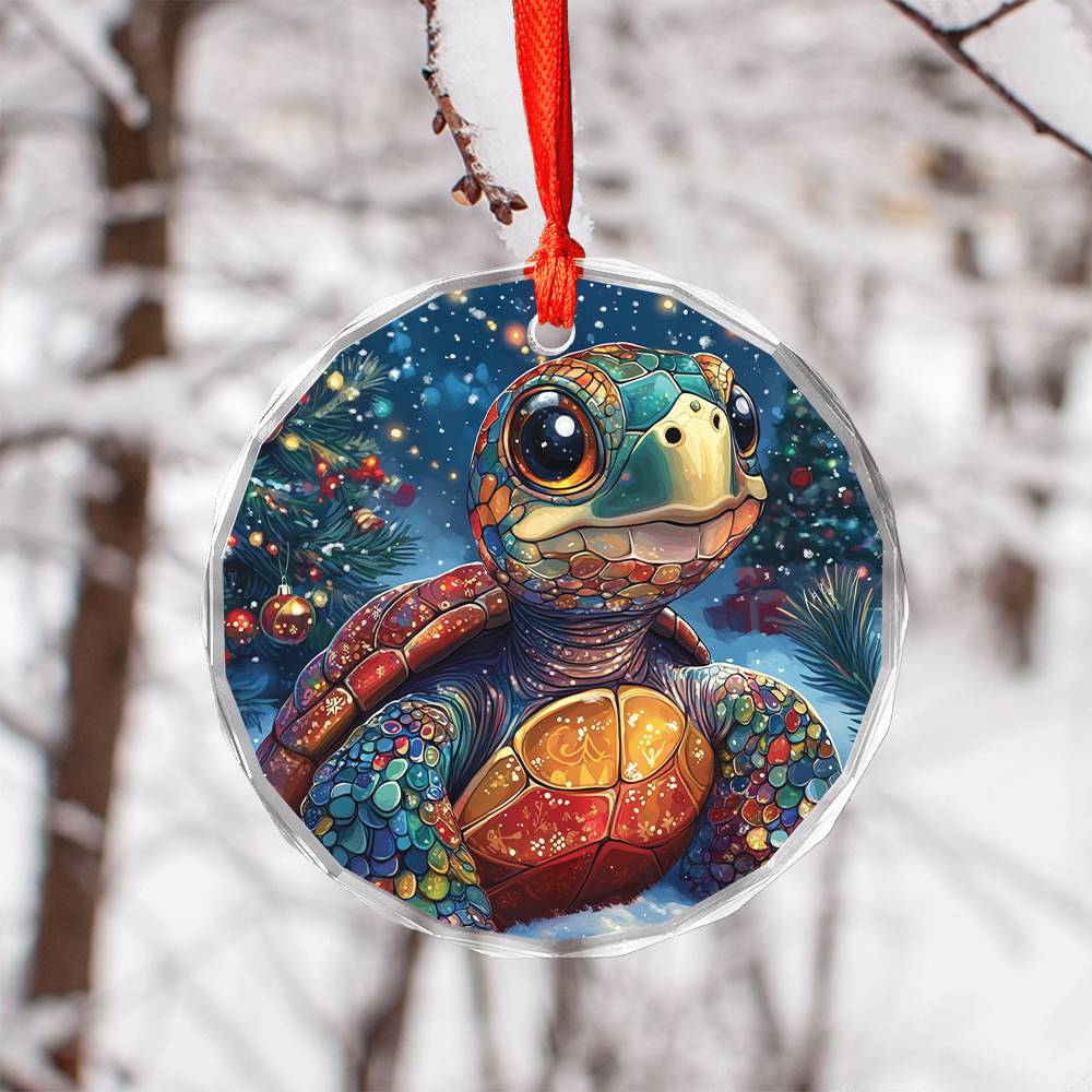 Beautiful Angus Turtle Christmas Night Design 2 Glass Ornament