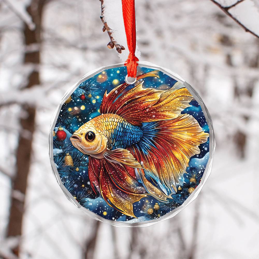 Beautiful Angus Betta Fish Christmas Night Design 2 Glass Ornament