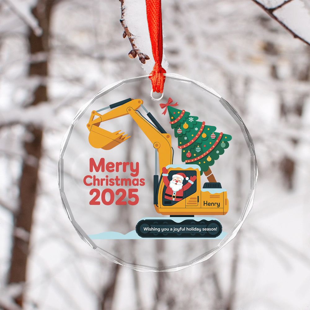 Personalized Xmas Excavator Construction Backhoe 3D Effect Ornament