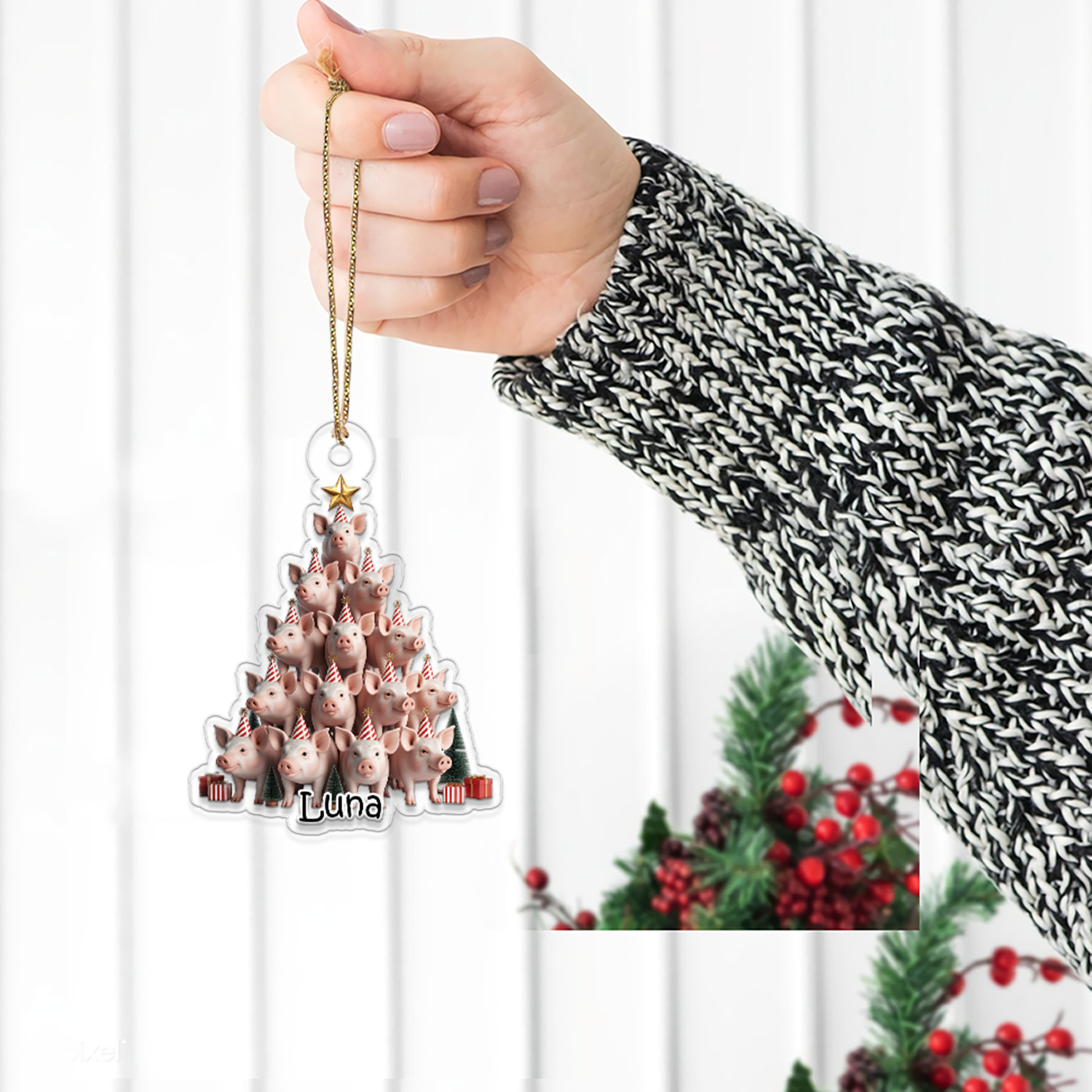 Custom Name Pig Xmas Tree