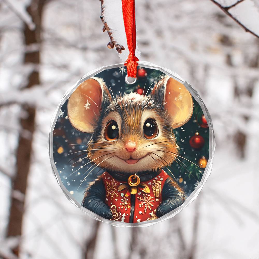 Beautiful Angus Mice Christmas Night Design 1 Glass Ornament