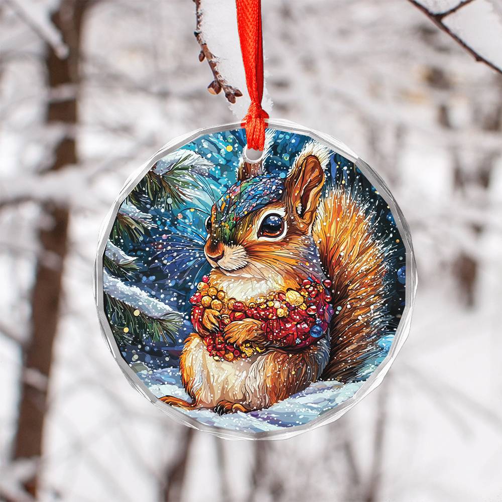 Beautiful Angus Squirrel Christmas Night Design 2 Glass Ornament