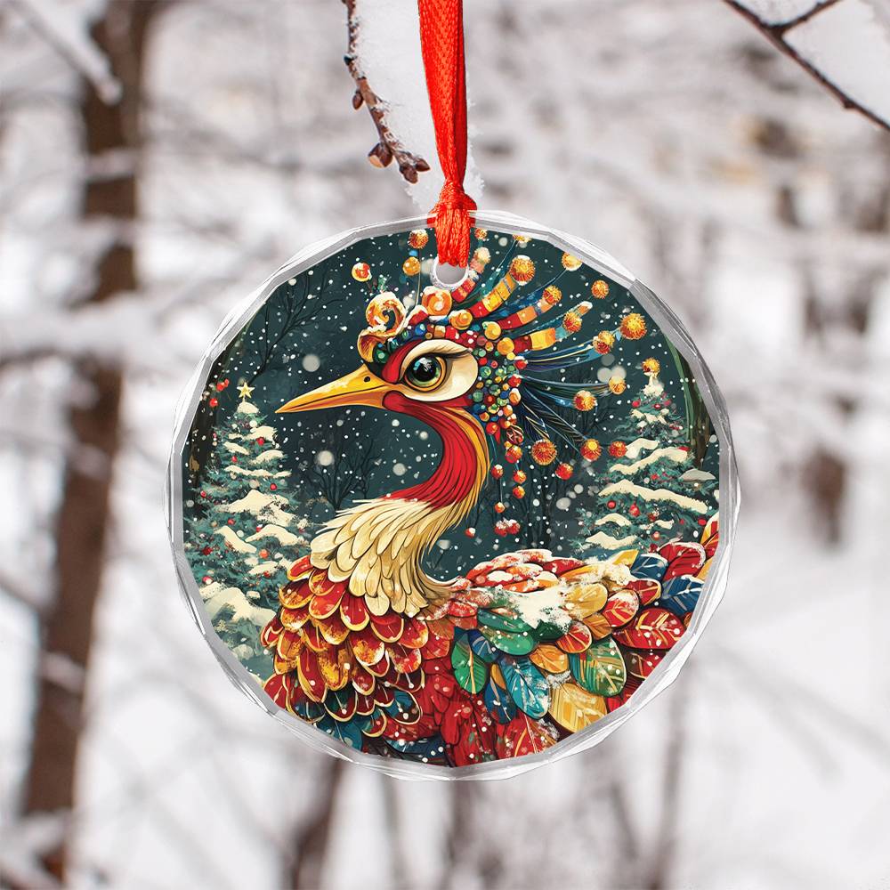 Beautiful Crane Christmas Night Design 4 Glass Ornament