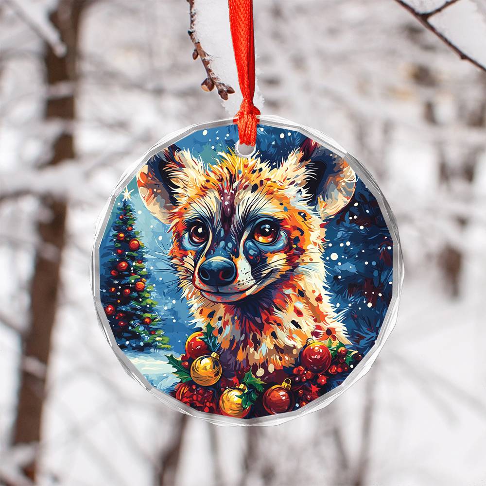 Beautiful Hyena Christmas Night Design 3 Glass Ornament
