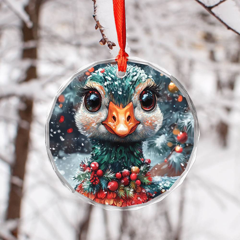 Beautiful Goose Christmas Night Design 3 Glass Ornament