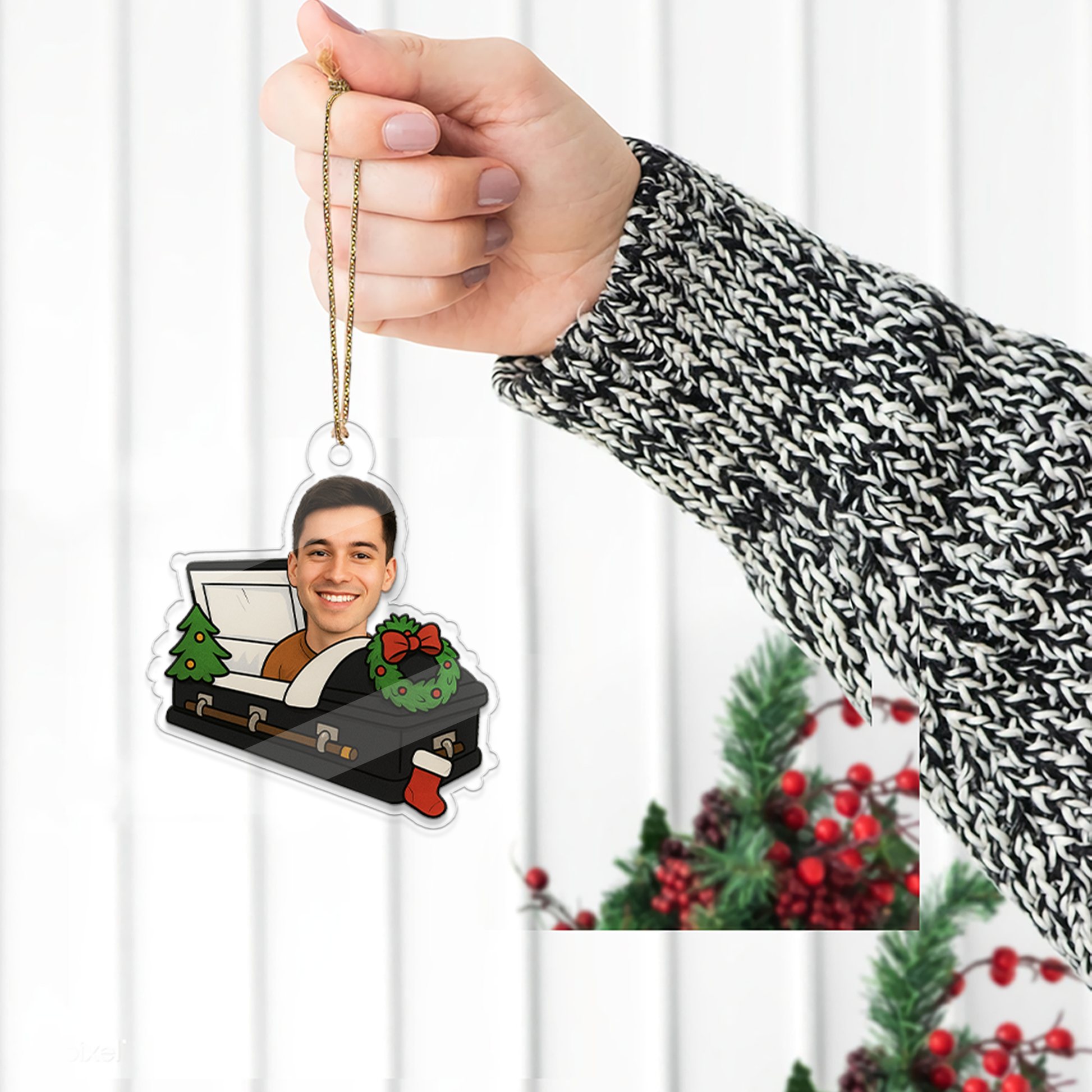 Custom Photo Casket Ornament, Funny Ornament, Acrylic Picture Ornament, Xmas Hanging Ornament Gift