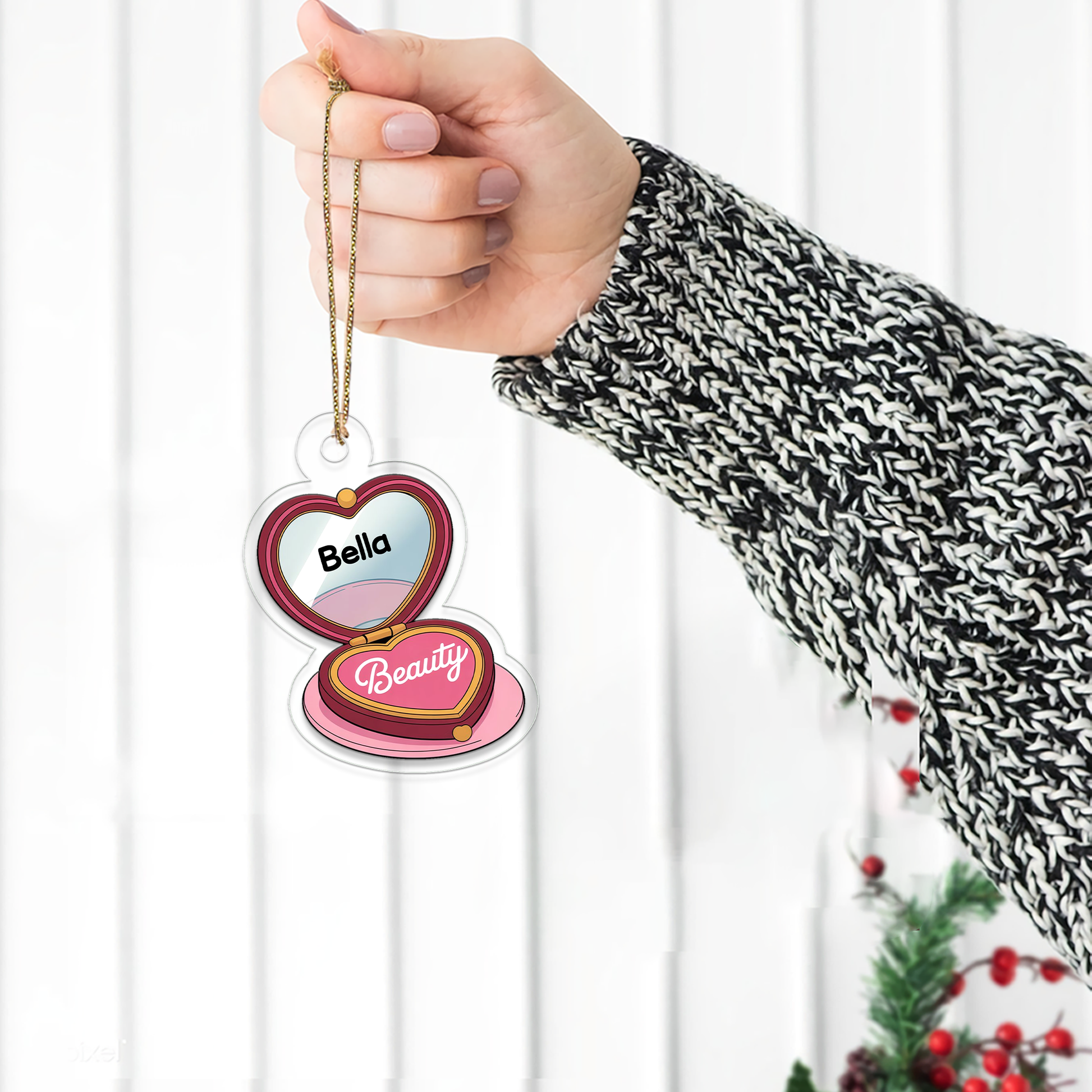 Personalized Beauty Locket Makeup Compact Ornament, Christmas Decor, Beauty Ornaments, Makeup Artist Ornament, Teen Girl Christmas