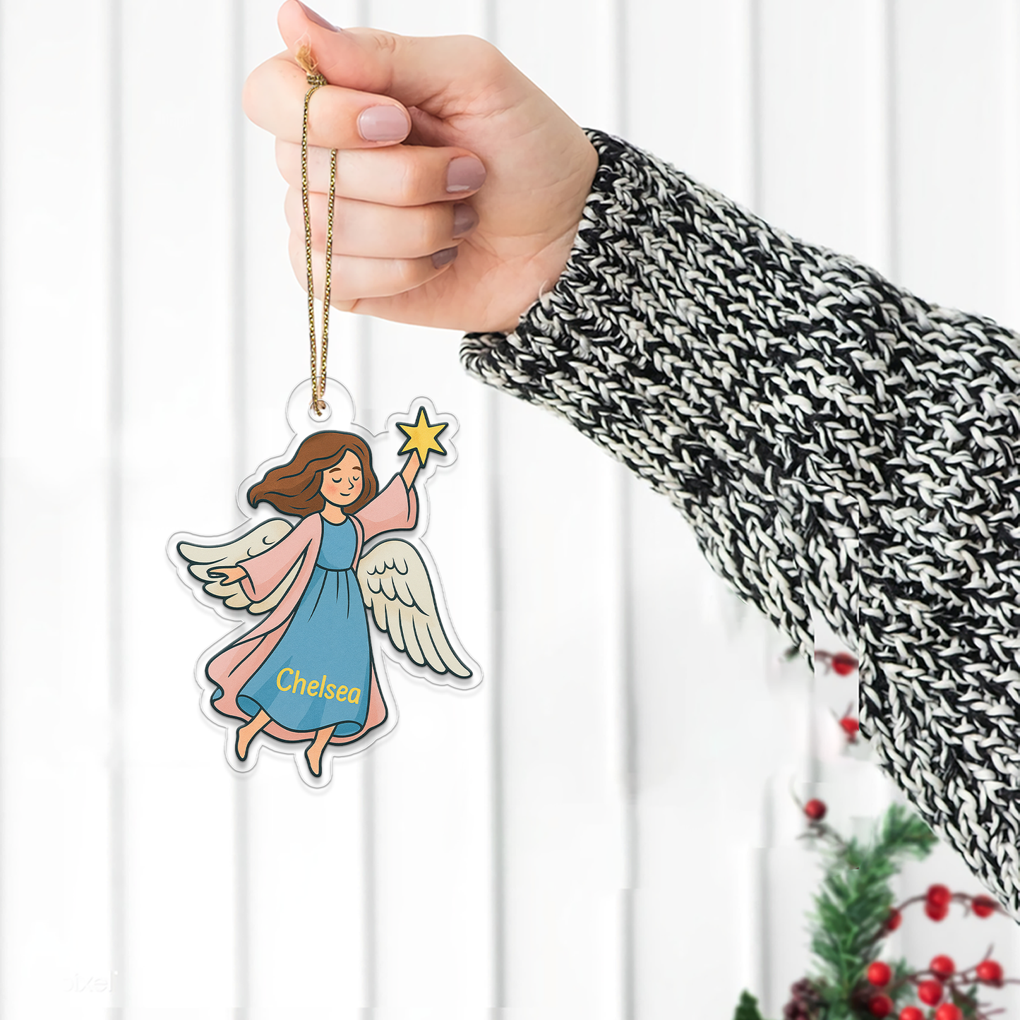 Personalized Angel With Star Ornament, Custom Name Christmas Ornament, Baptism Gift, Nativity Ornament, Christmas Home Decor, Xmas Gift
